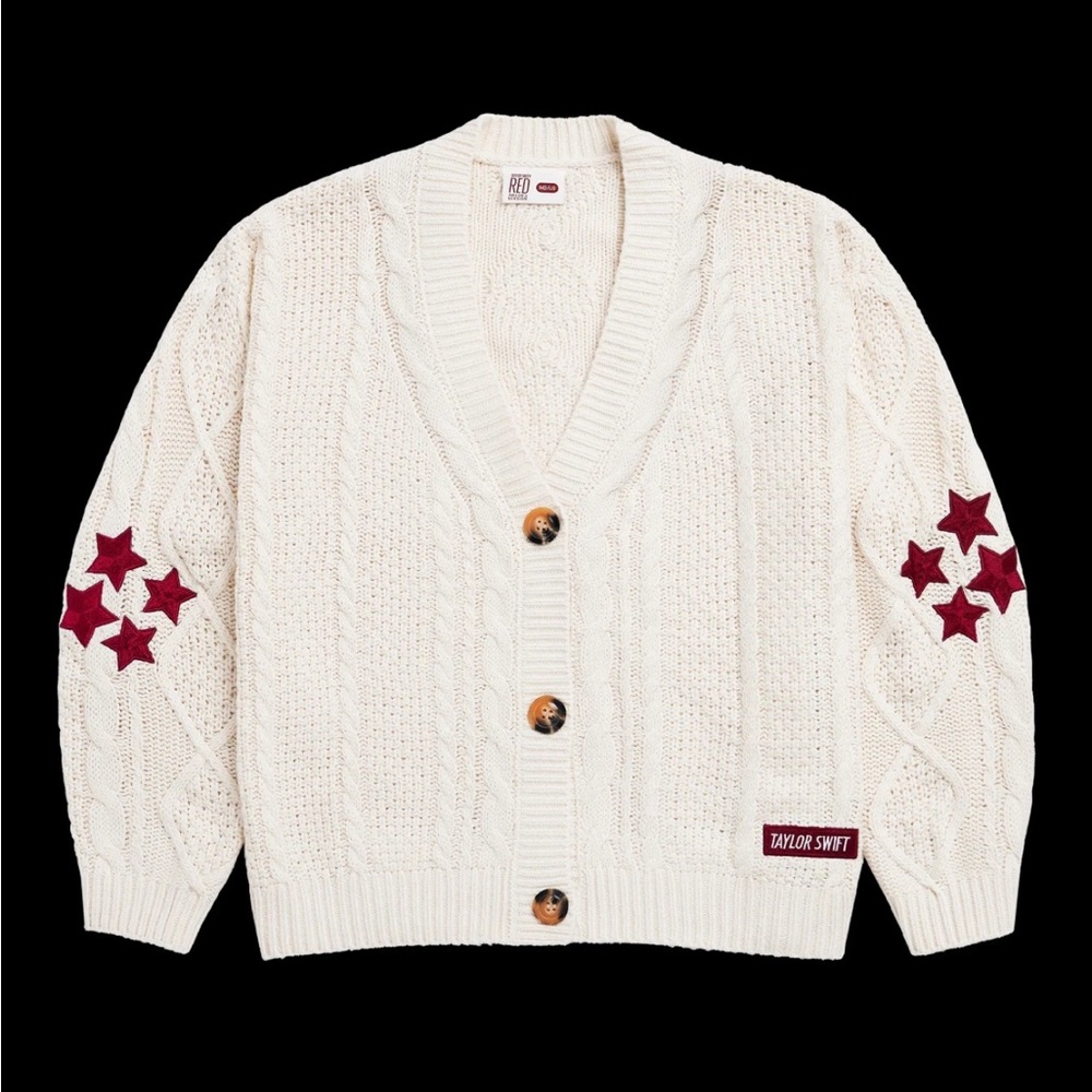 Taylor Swift RED Cream Cardigan with Red Star Accents—AUTHENTIC XS/S